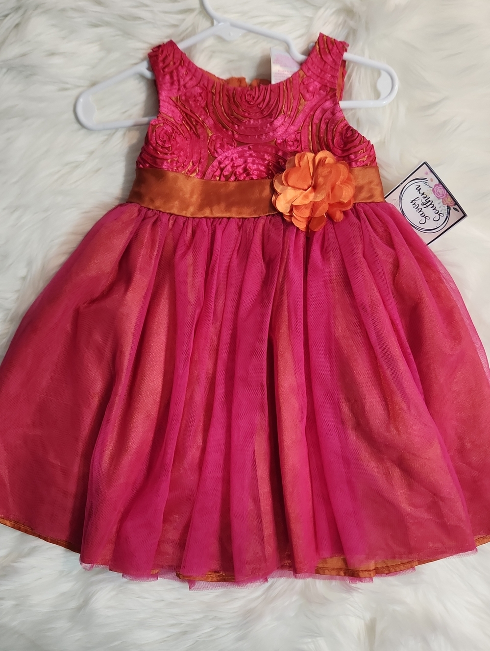 Girls' Pink & Orange Flower Accent Dress - Size: 18 M - Brand: Nanette